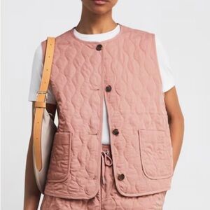 Varley Karla Pink Quilted Vest with Pockets small NWT
